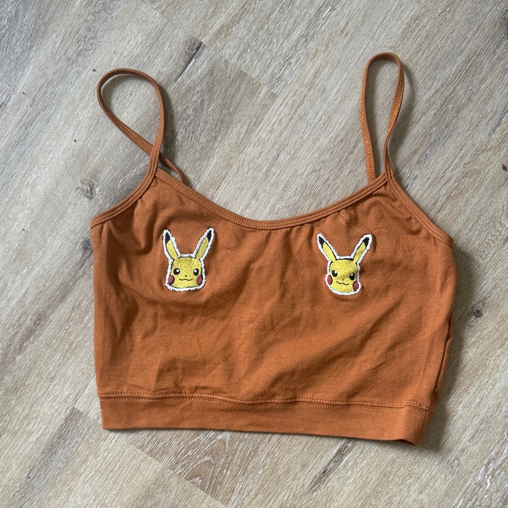 Burnt orange Crop Top with Pikachu Patches